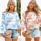 Women's Printed Pleated Puff Sleeve Round Neck Top