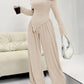 Solid-color Elegant Off-shoulder Sleeveless Shirt And Wide-leg Pants Set For Women