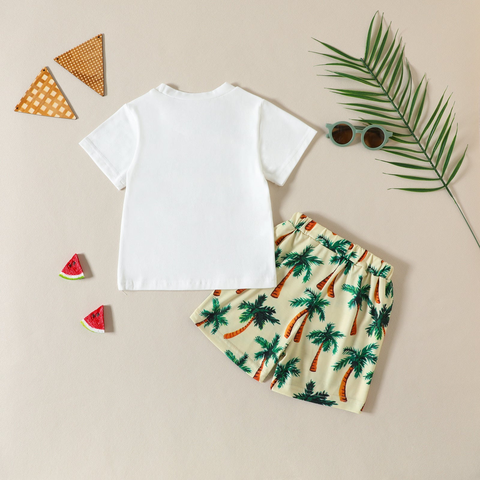 Short à manches courtes en noix de coco avec imprimé lettres et lunettes pour enfants