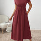 Women's Solid-Colored Short-Sleeve Drawstring Dress With Side Pockets