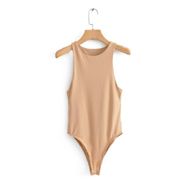 Women's Fashion Solid Color Sleeveless Slim Jumpsuit