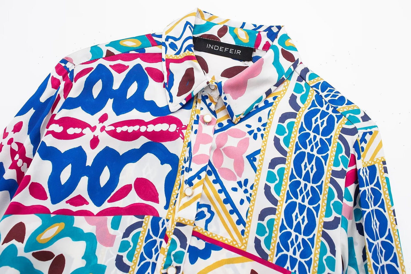 Women's Silk Satin Textured Printed Shirt