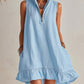 New Stylish Casual Loose Half-Zip Sleeveless Dress With Ruffle Hem