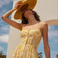 Robe en dentelle creuse brodée à volants et bretelles spaghetti pour femme