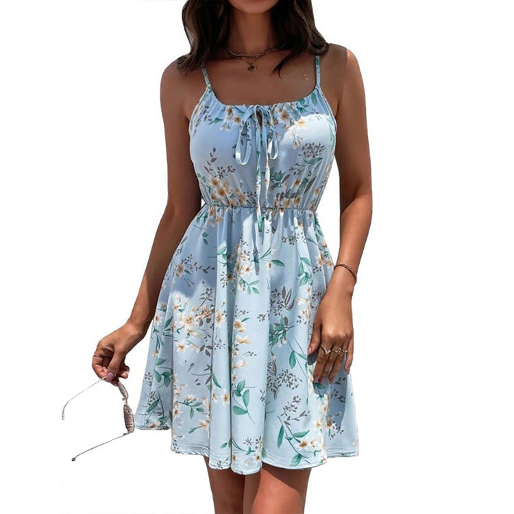 Elegant Sleeveless Dress Pullover Print Elastic Waist