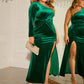 Slit One-shoulder Cold-shoulder Pleuche Dress