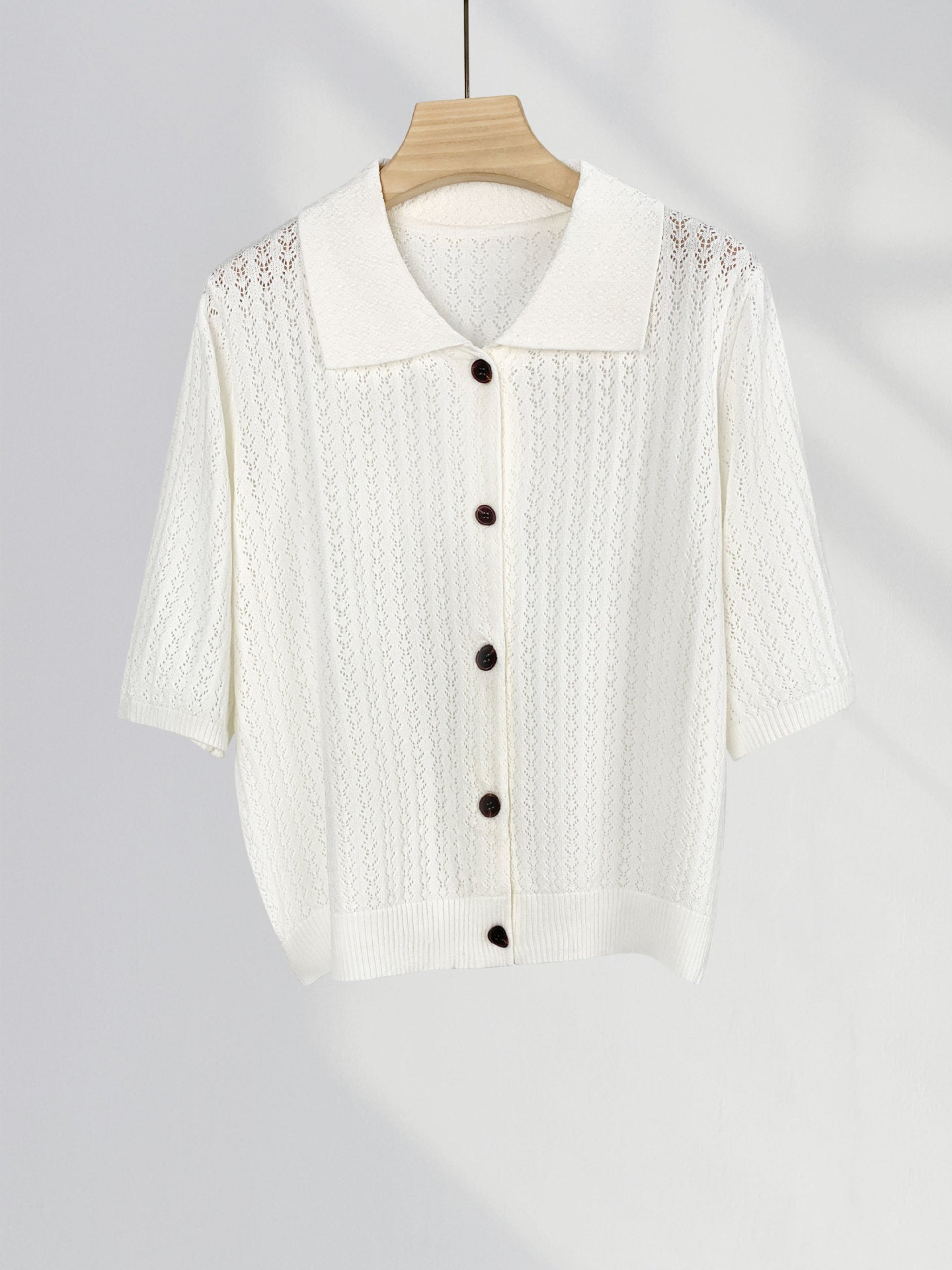 Textured French POLO Lapel Short Sleeve Sweater