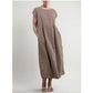 European And American Solid Color Sleeveless Loose Cotton Linen Pocket Dress