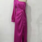 Diagonal Collar Raglan Sleeve Pleated Waist Tight Split Long Dress
