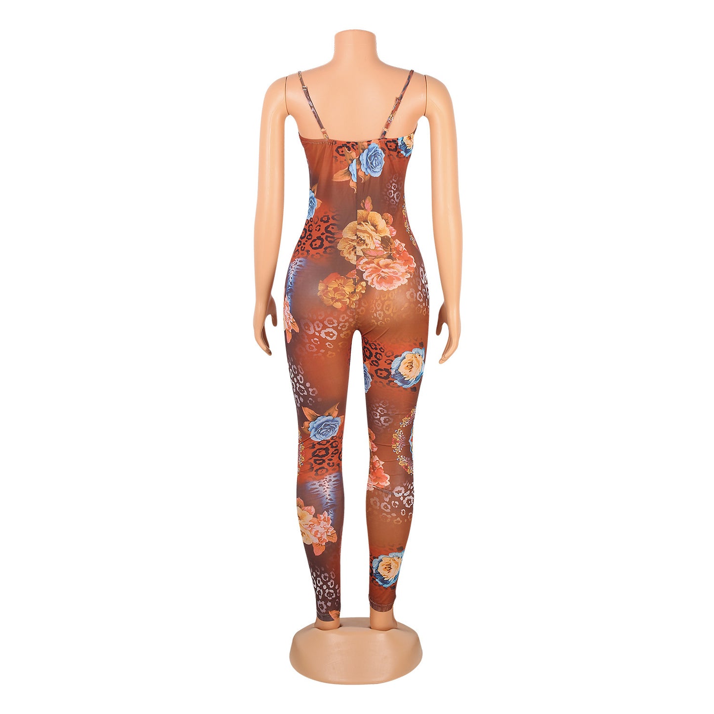 Suspender Mesh Printed Jumpsuit