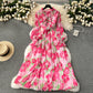 Ruffle Ruffle Collar Slim-fit Mid-length Printed Chiffon Pleated Skirt