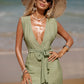 V-neck Sleeveless Waist Banded Bikini Blouse