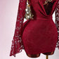 Lace Sheer Patchwork Metal-Trimmed Bodycon Mini Dress