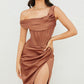 Women's Shoulder Stitching Irregular Slit Dress