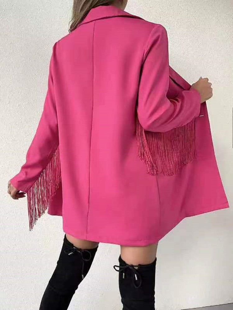 Casual Tassel Trim Straight Suit Women's
