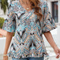 V-neck Printed T-shirt Casual Bell Sleeve Top