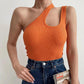 European And American Sunken Stripe Knitted Vest Solid Color Short Oblique Shoulder Irregular