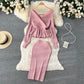 Women's V-neck Flounce Short Sweater Skirt Two-piece Set
