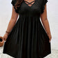 Womens V-neck Hollow-out Short-Sleeve Blouse Dress