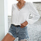 Eyelash Lace Stitching V-neck Pullover Lace Long-sleeved Shirt