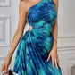 Sleeveless One-shoulder Printed Pleated Dress