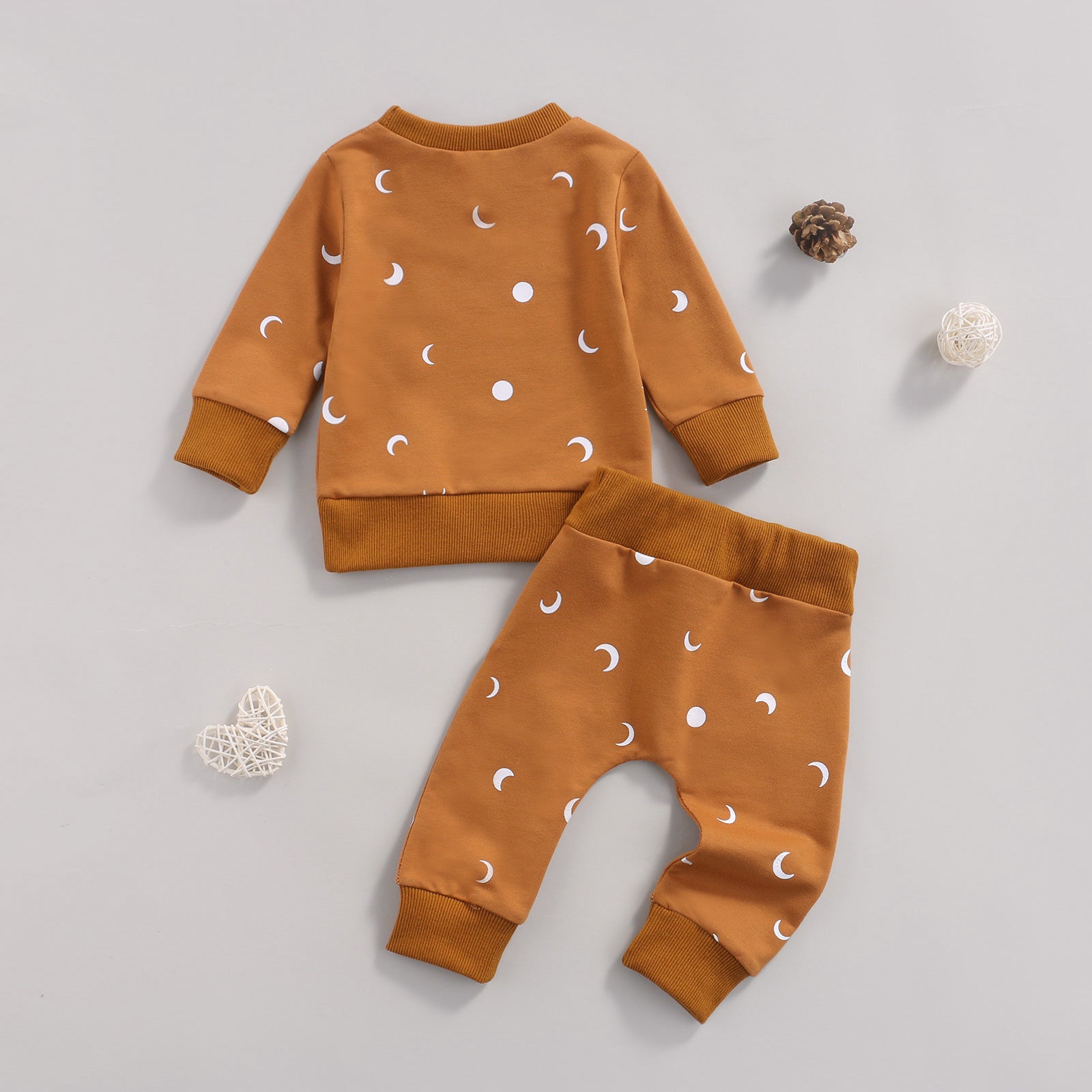Children's Sun Moon Print Long Sleeve Trousers Romper Suit