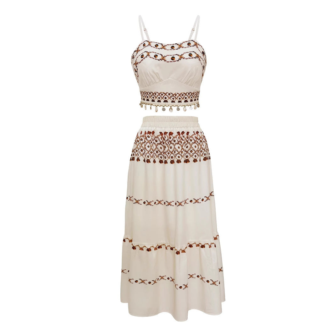 Tassel Ribbon Sling Top Two-piece Overskirt Suit