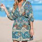 Printed Lace Up V-neck Short Dress Women