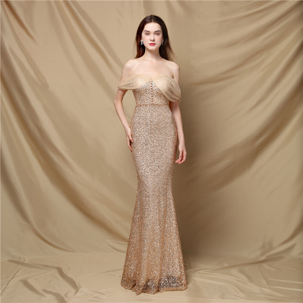 Women's Elegant Banquet Classic Mermaid Velvet Evening Dress