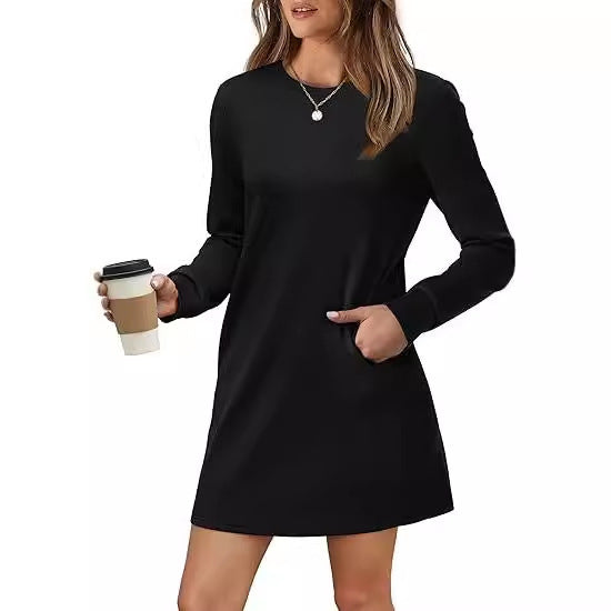 Back Fold Pocket Long Sleeve Sweater Dress