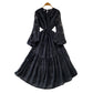 Green Jacquard Slimming Dress With Ruffled Hem