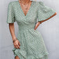 New V-neck Ruffle Waist-tight Smocking Dress