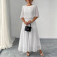 Chiffon A-line Skirt With Pleated Round Neck Long Sleeve Lightweight Solid Color Set