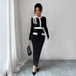 Black And White Womens Dress With Polyester Patchwork