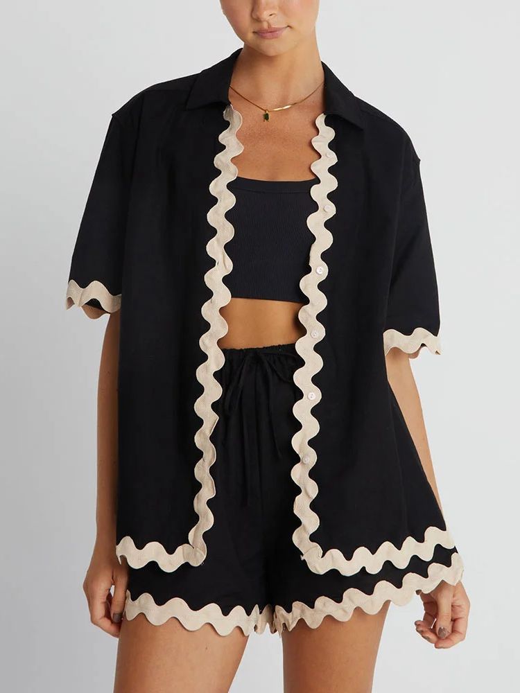 Summer Female Cardigan Short Sleeve Suit