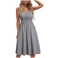 Solid Color Suspender Halter Dress