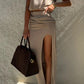 Casual Top Drawstring Slit Midi Dress Suit