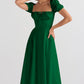 Womens Slimming Elegant Puff-Sleeve Lace-Up Short-Sleeve Dress