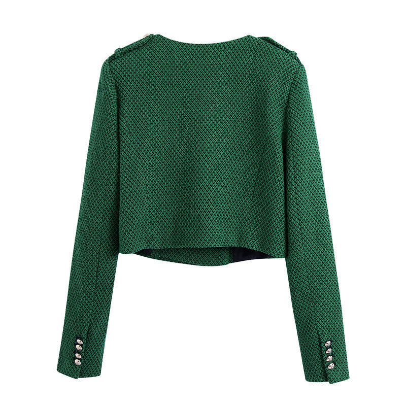 Women's Slim Short Double-Breasted Textured Jacket