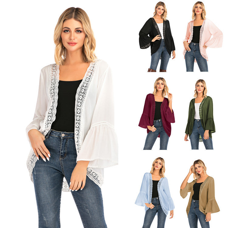 Ladies Sale Fashion Cardigan Lace Chiffon Long Sleeve Shirt