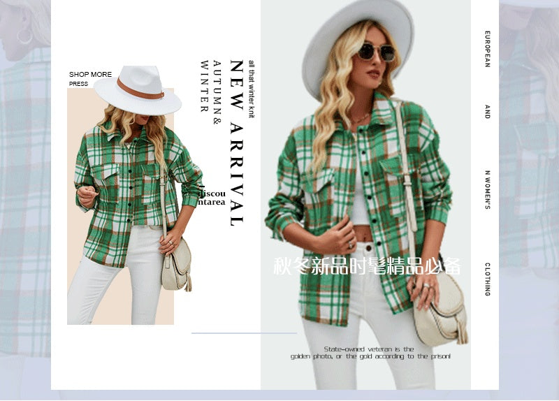 Fashion Casual Plaid Wool Coat