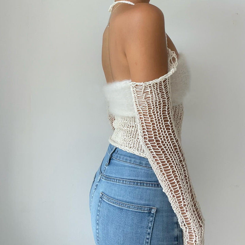 Woolen Perspective Neck Suspender Vest