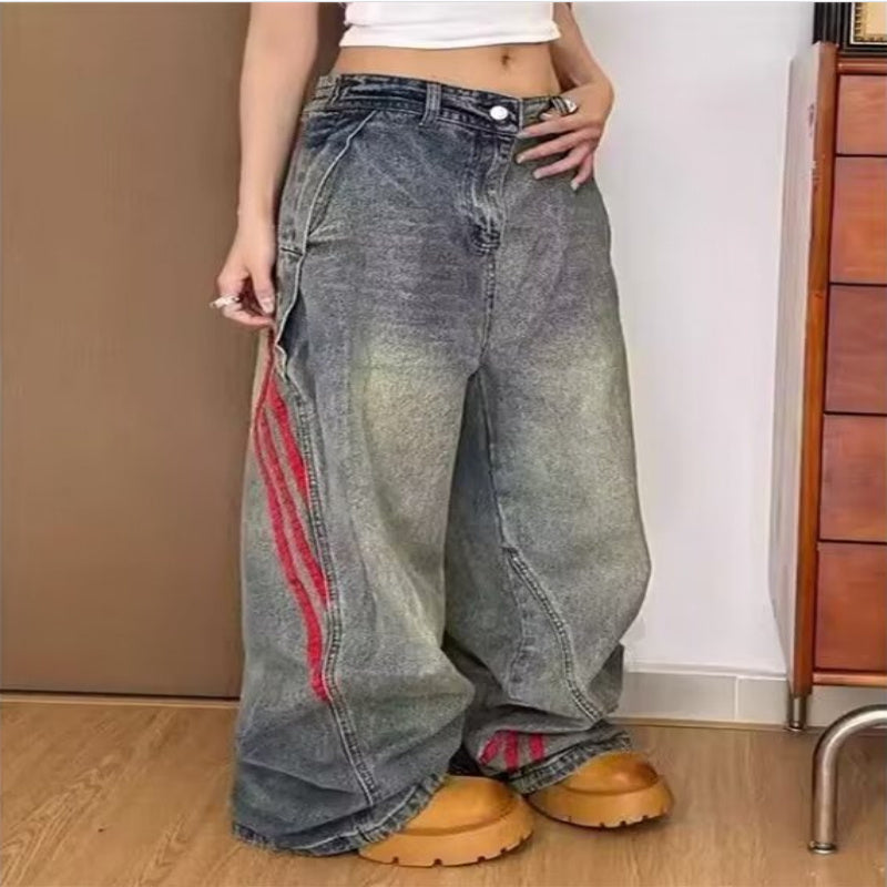 Men's And Women's Same Vintage Stripe Stitching Jeans