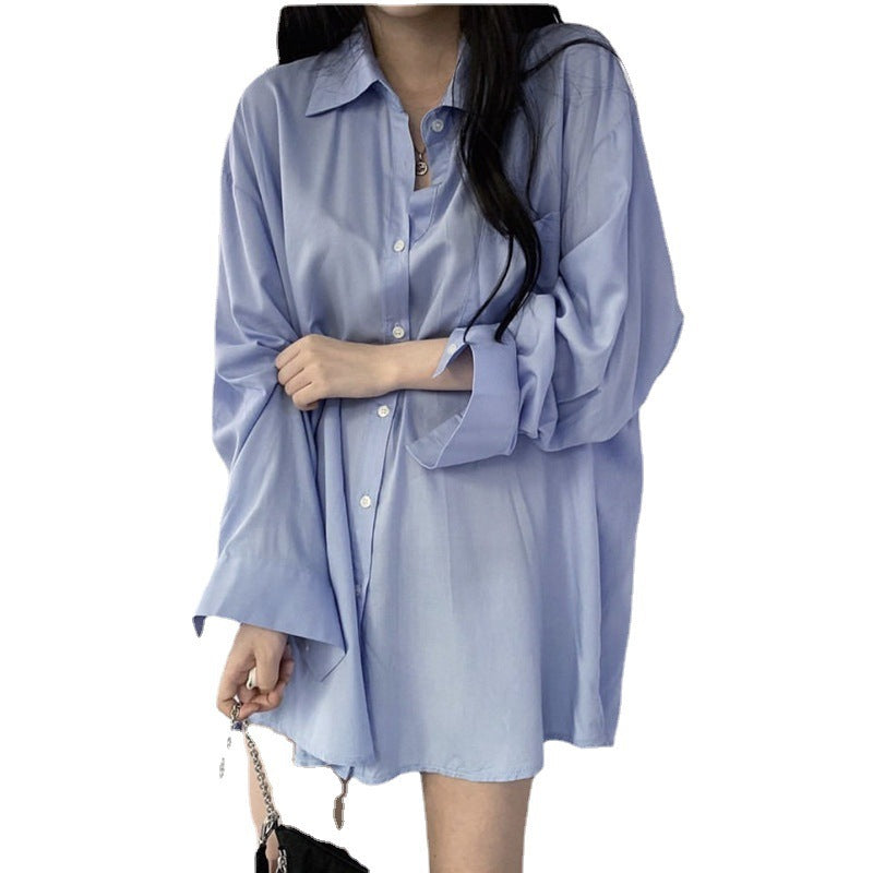 Women's Blue Long-sleeved Sunscreen Shirt Top