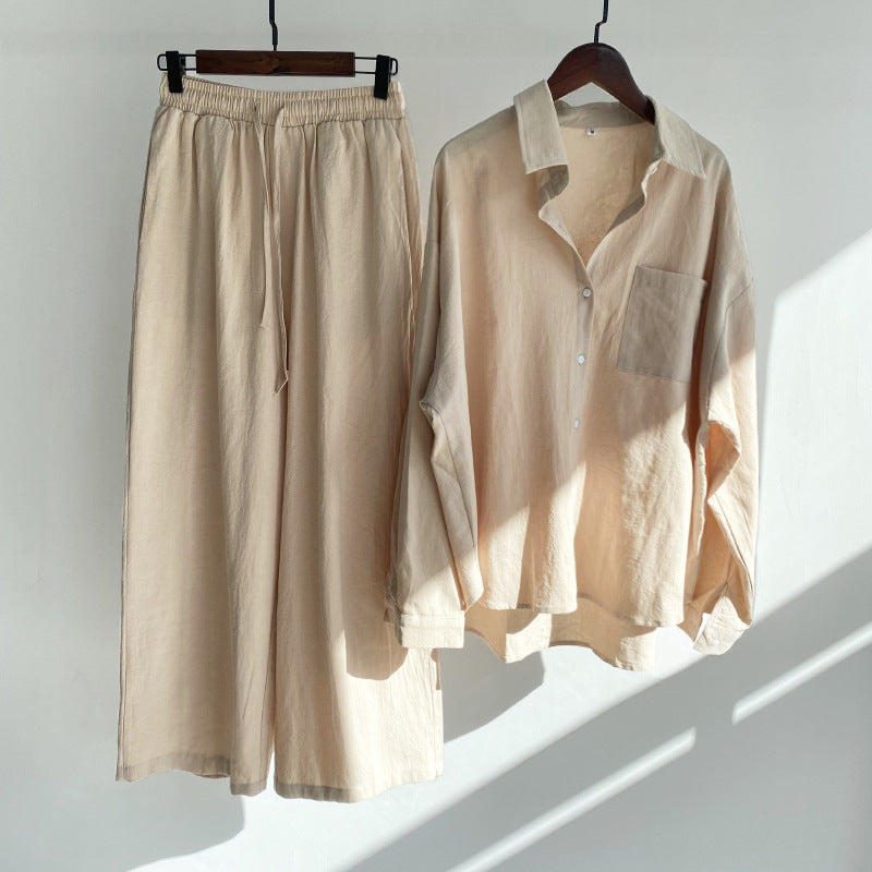 Cotton And Linen Shirt Outfit Waist Loose Trousers