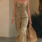 Elegant Cotton-Linen Resort-Style Dress With Wide Straps And Ruffled Hem