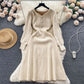 Casual Fashion Retro Long-sleeved Knitted Dress Waist Slimming Elegant Inner Match Long Dress