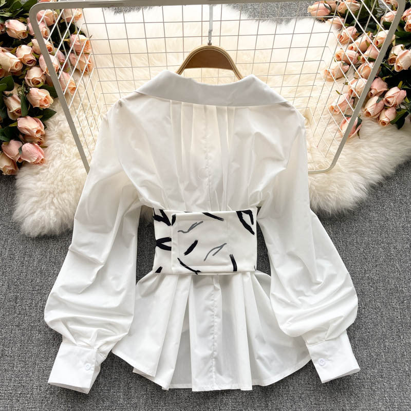 Women's Slim V-neck Wrap Chest Shirt