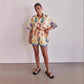 Casual Homewear Cartoon Lapel Cardigan Short Sleeve Shorts Suit