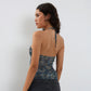 Classic Style Temperament Mesh Floral Print Halter Top Women